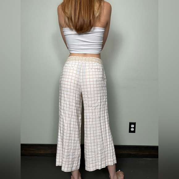 Elevenses Wide Leg Cream and Tan Pants Size 2 - Picture 3 of 11